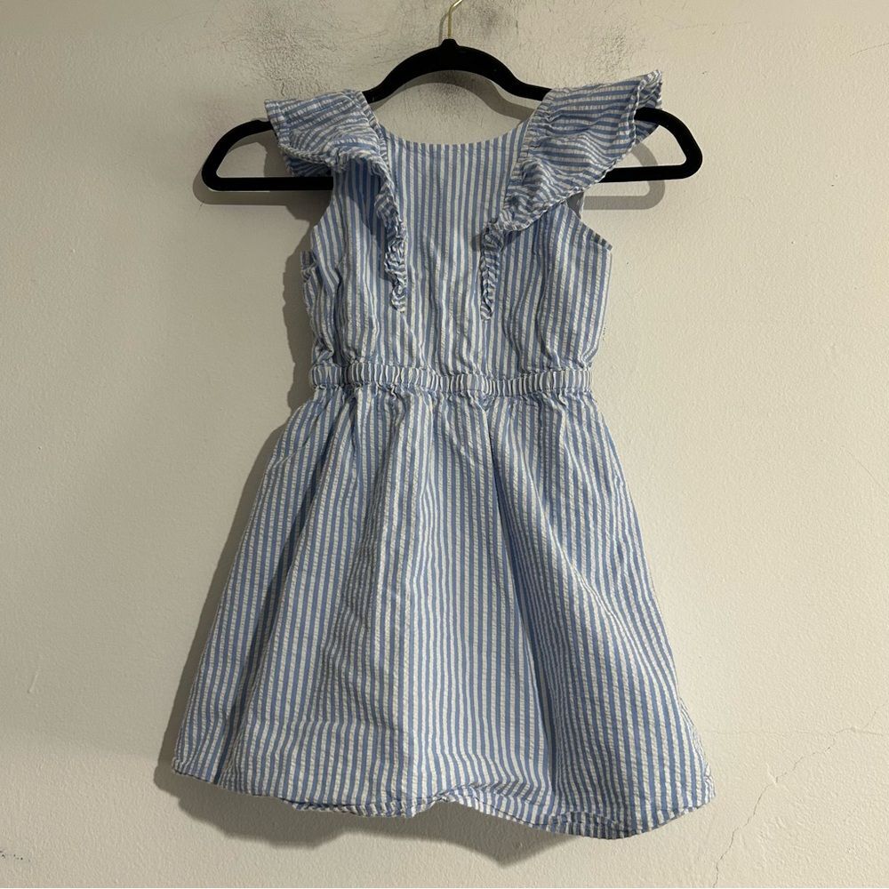 Crewcuts Blue White Seersucker Striped Ruffle Mini Dress Size 7 Preppy Summer